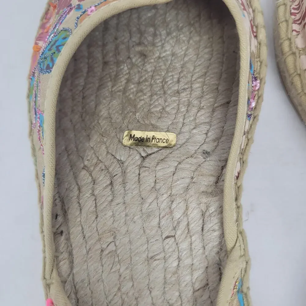 Marmi Sandals 10 Floral Espadrille Sequin Ribbon Tie Wedge Boho Floral Summer